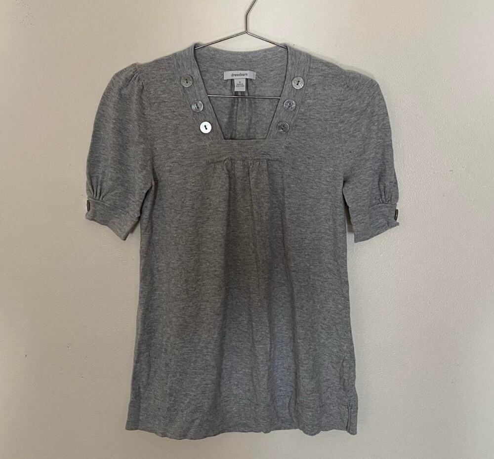 Vintage 2000s Grey Cotton Puff Sleeve Blouse Women's Small
